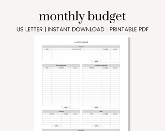 Paycheck Budget Monthly Budget Sheet | Printable Template Planner Tracker