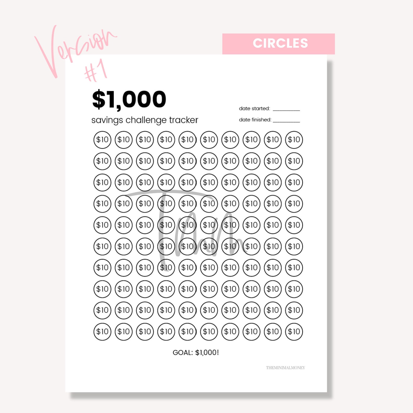 1000 Savings Challenge Tracker Printable 1000 Savings Etsy