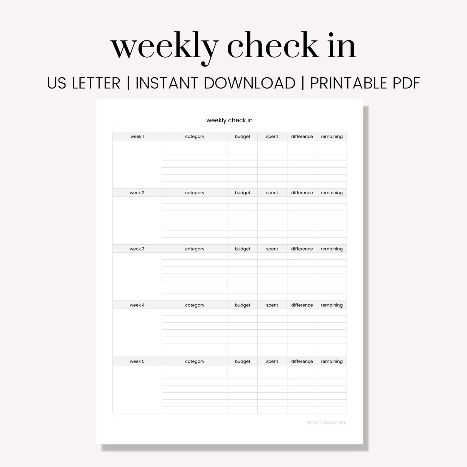 Weekly CheckIn Template Printable Sheet Tracker Etsy Weekly CheckIn Template Printable Sheet Tracker Etsy