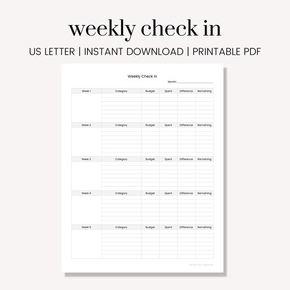 Weekly Checkin Template Printable Sheet Tracker Etsy