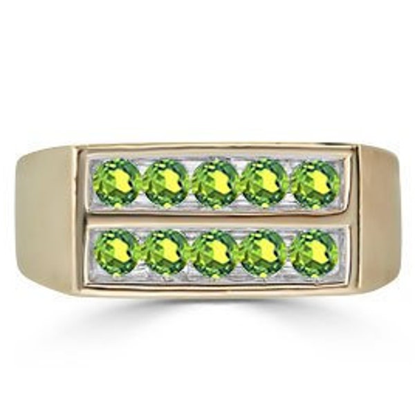 Mens Peridot Stone Ring, 10 Stone Peridot Men's Ring In Gold, Mens Gemstone Rings, Rings For Men, Mens Peridot Jewelry, Mens Gemstone Ring