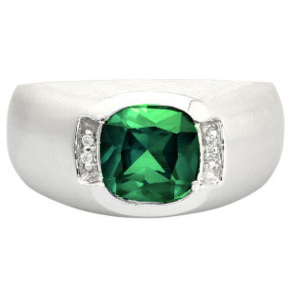 Men's Silver Antique Cushion Cut Emerald Diamond Ring, Mens Gemstone Rings, Rings For Men, Mens Gemstone Jewelry, Mens Gold Birthstone Ring