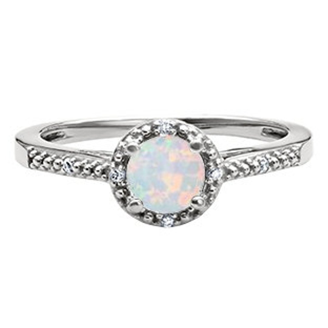 Round Opal Birthstone Diamond Ring Available in White Rose - Etsy