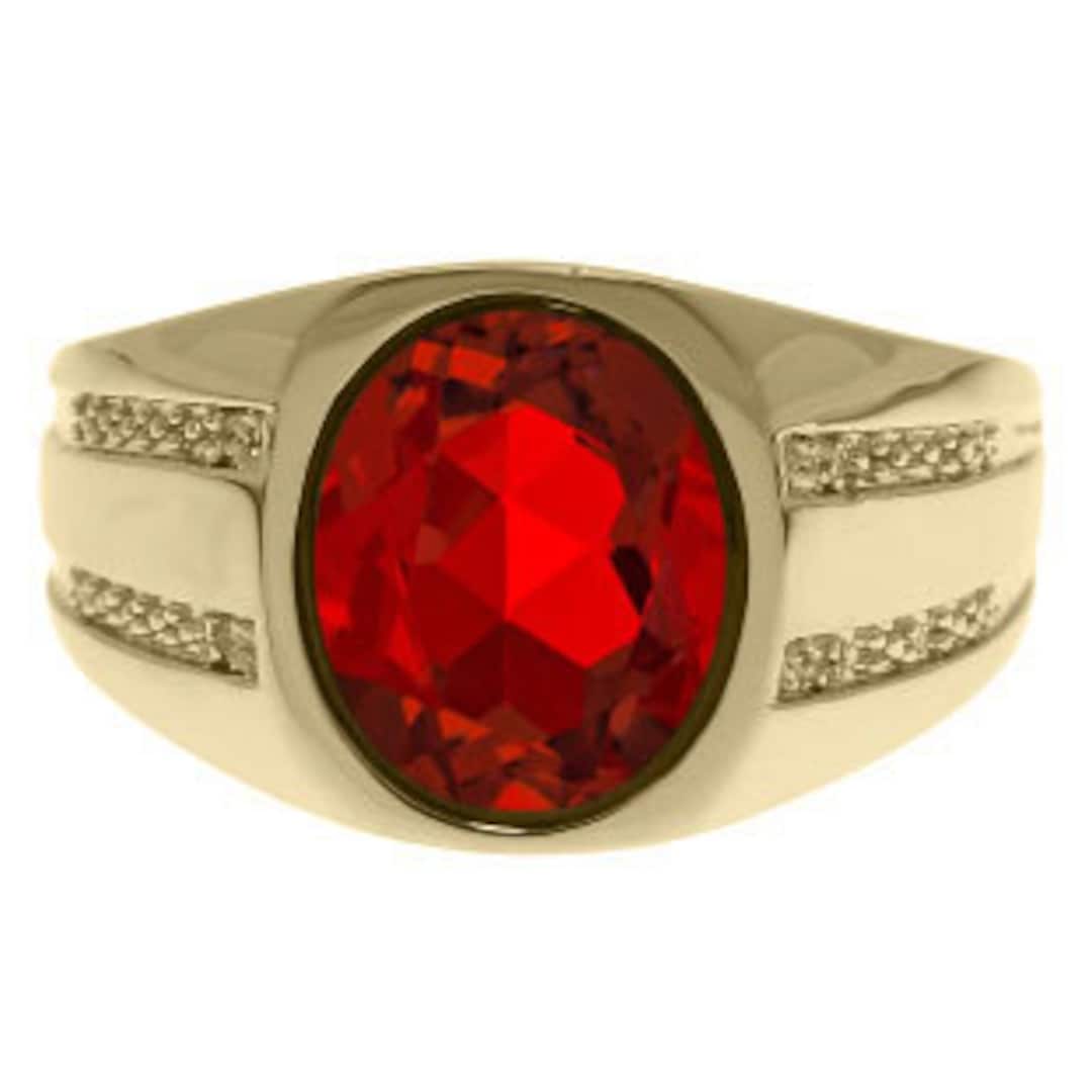 Handsome Mens Ruby & Onyx Inlay Ring 14K Yellow Gold