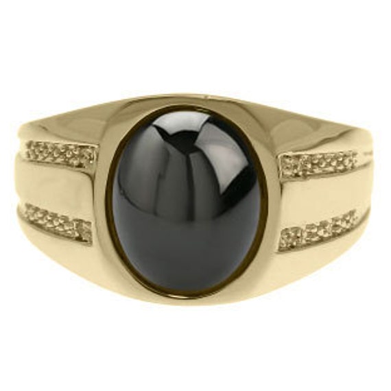 Mens gold ring with black onyx hotsell and diamond
