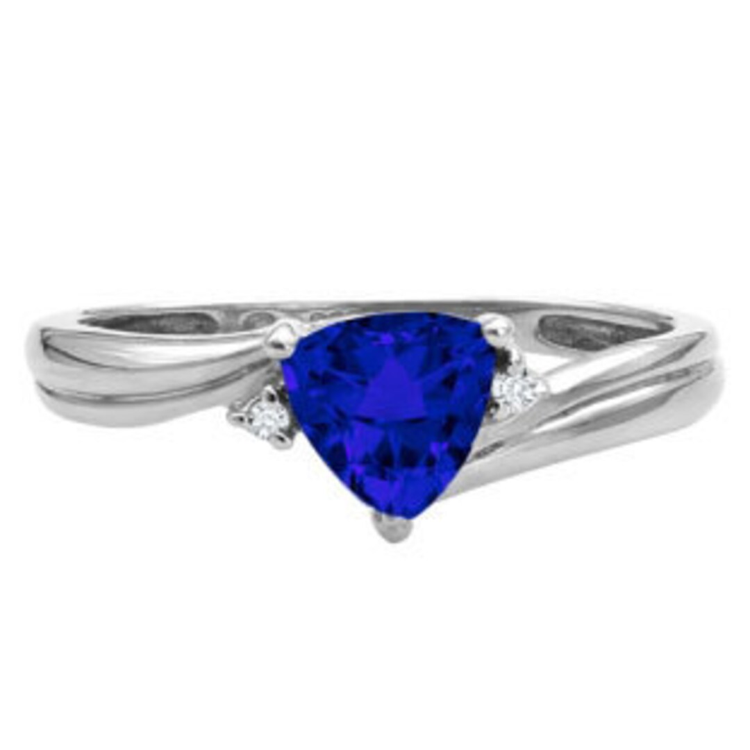 Trillion Cut Blue Sapphire Birthstone Diamond Ring in White Etsy