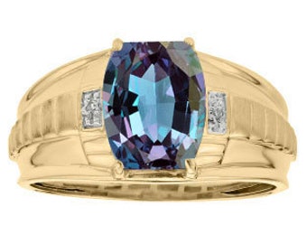 Cushion Cut Alexandrite Gemstone Diamond Men's Ring In White Gold, Mens Gemstone Rings, Rings For Men, Mens Gemstone Jewelry, Mens Gold Ring