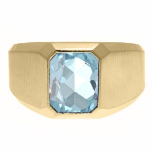 Emerald-cut Aquamarine Gemstone Custom Ring for Men in Yellow - Etsy