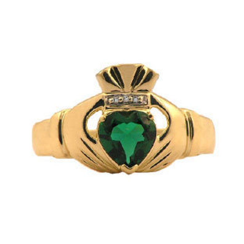 Men's Emerald Diamond Claddagh Ring in White Rose Yellow Etsy