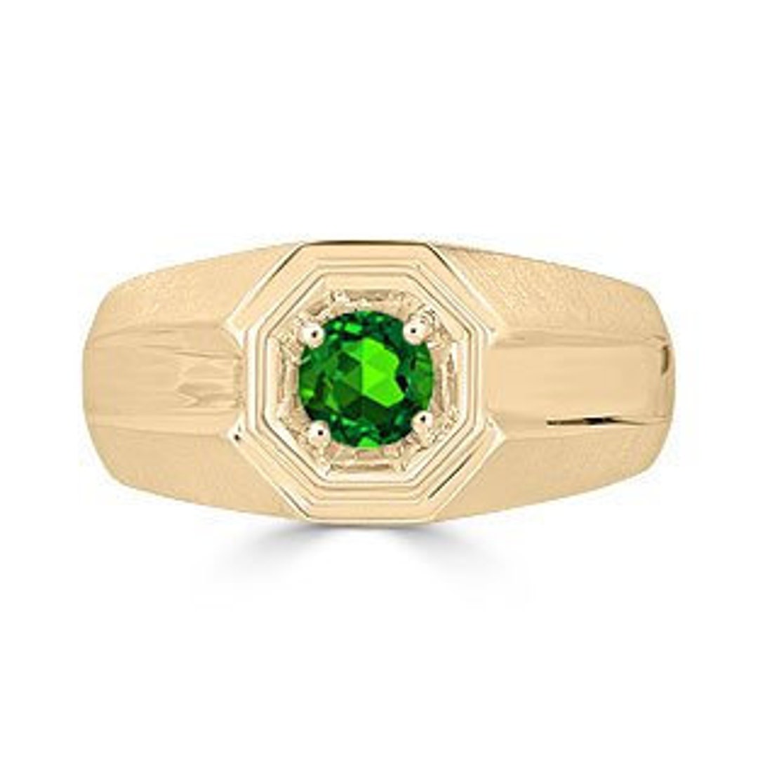 Solitaire Emerald Mens Ring Men's Emerald Ring in Yellow Etsy