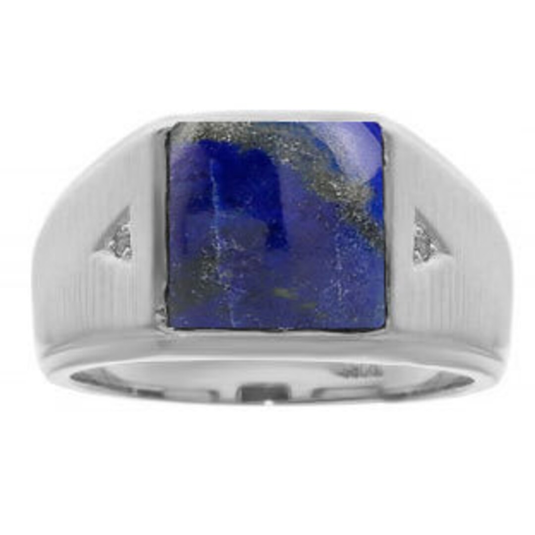 Square Lapis Lazuli Diamond Ring for Men in White Rose Black Gold
