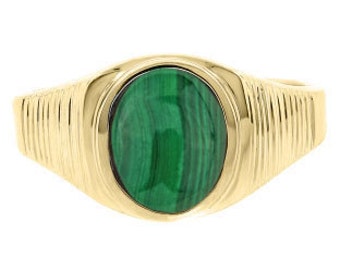 Men's Oval Malachite Gemstone Simple Yellow Gold Ring, Mens Gemstone Rings, Rings For Men, Mens Gemstone Jewelry, Mens Gold Birthstone Ring