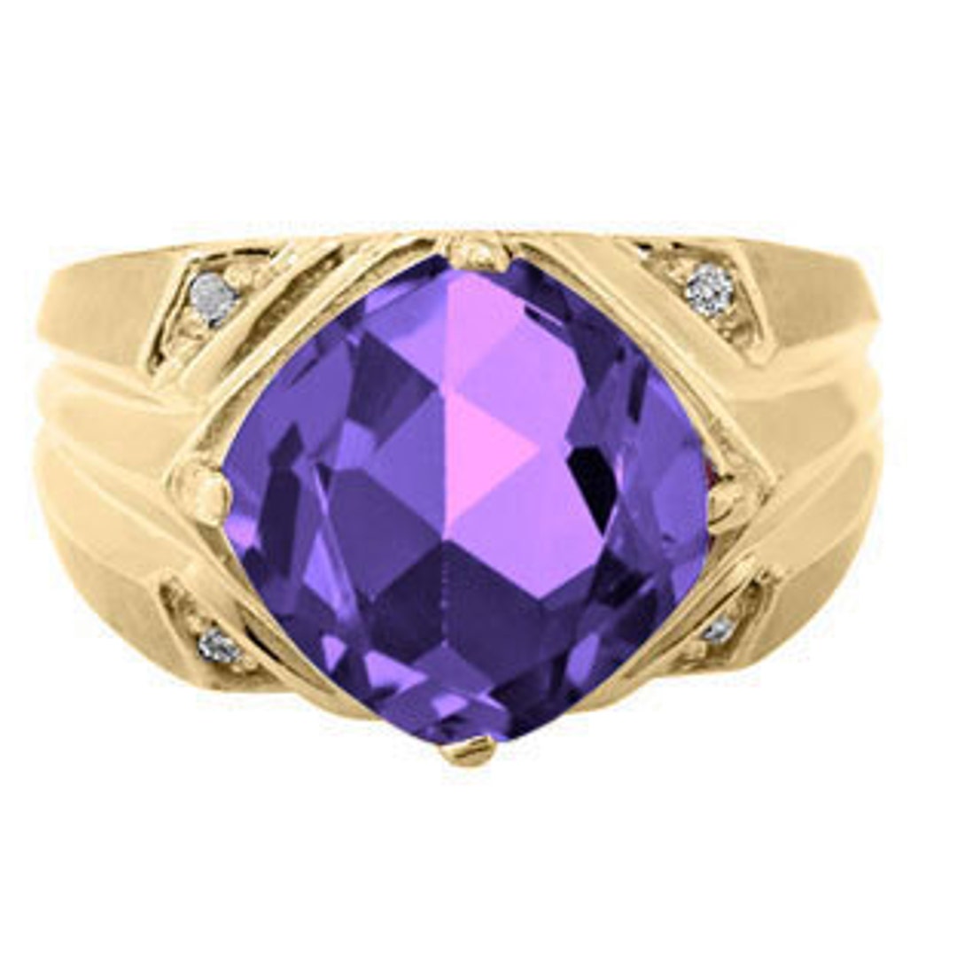 Large Diamond Mens Amethyst Ring White Rose Yellow Black Gold Etsy