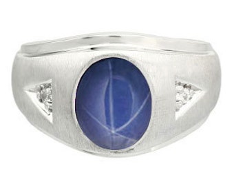 Diamond Cabochon Blue Star Sapphire Gemstone Men's Ring Gold Silver, Mens Gemstone Rings, Rings For Men Mens Gemstone Jewelry Mens Gold Ring