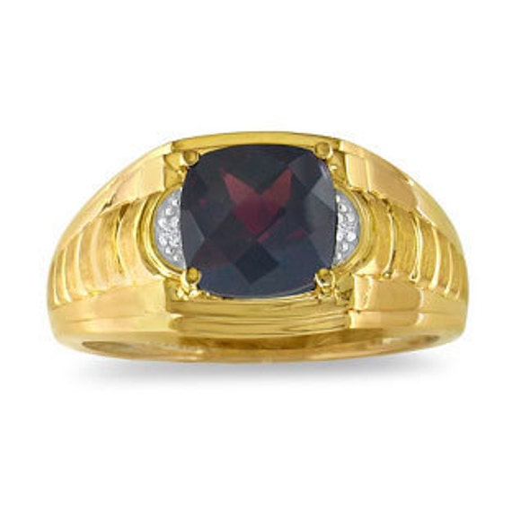 Cushion Cut Garnet Diamond Mens Ring Mens Gemstone Rings Rings