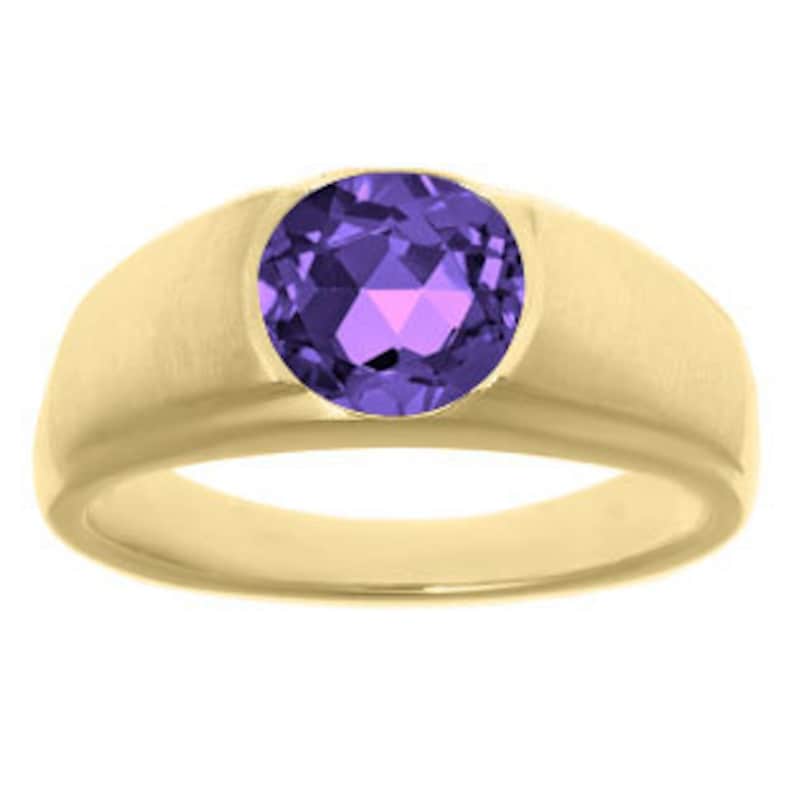 Men's Birthstone Rings Round Amethyst Birthstone Ring in White Rose