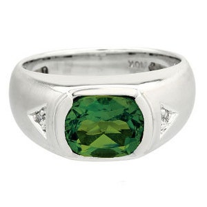 Men's Antique Cushion Cut Green Tourmaline Diamond Sterling Silver Ring image 1