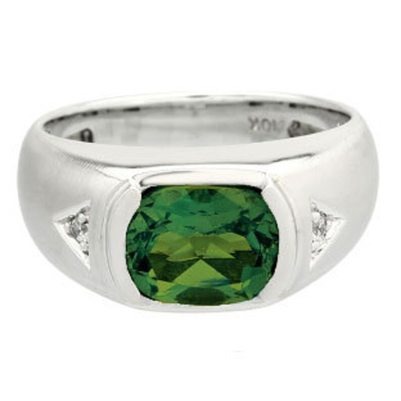 Men's Antique Cushion Cut Green Tourmaline Diamond Sterling Silver Ring image 1