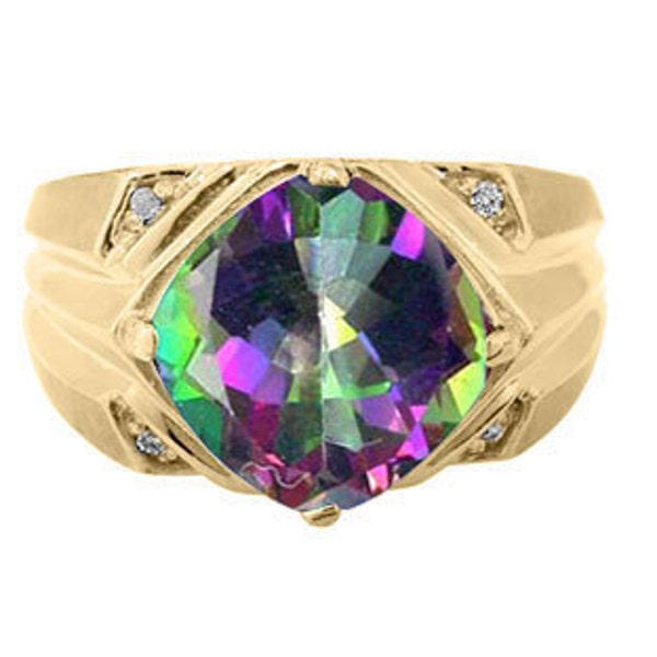 Large Diamond Mens Mystic Topaz Ring In White Rose Yellow Black Gold Silver, December Birthstone Jewelry Men Gemstone Ring Mens Unique Rings