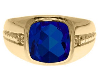 Cushion-Cut Sapphire Gemstone Diamond Men's Ring In Gold Silver, Mens Gemstone Rings, Rings For Men, Mens Gemstone Jewelry, Mens Gold Rings