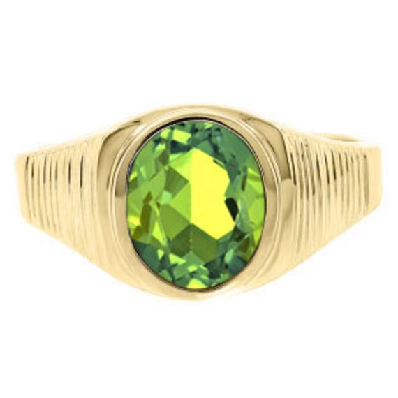 Men s Oval cut Peridot Gemstone Simple Ring in White Rose Yellow