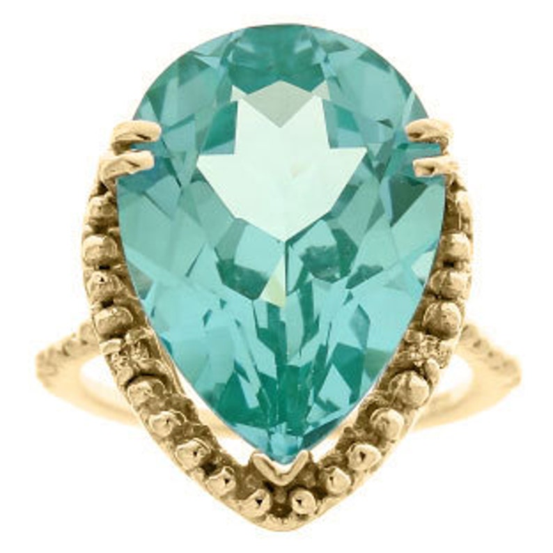 Big Pear Cut Ocean Green Spinel Gemstone Diamond Ring in White - Etsy