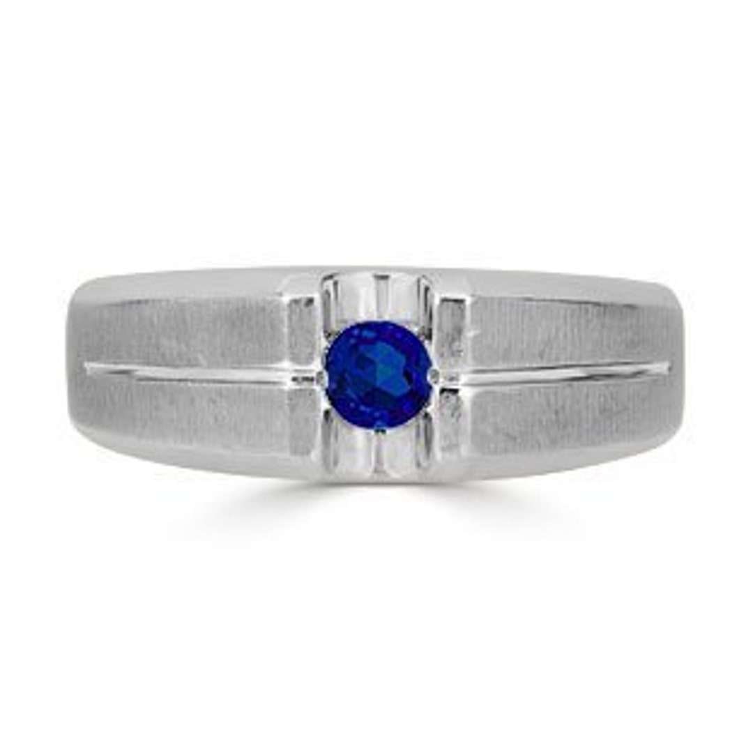 Mens Sapphire Ring, Solitaire Sapphire Men's Ring in Silver, Mens