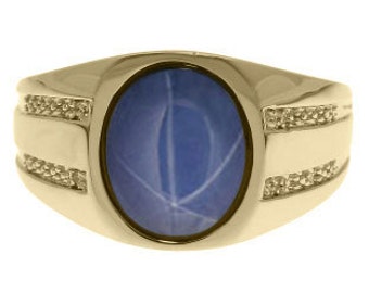 Oval-Cut Star Sapphire Diamond Men's Ring In White Rose Yellow Black Gold or Silver, September Birthstone Jewelry, Men Unique Gemstone Rings