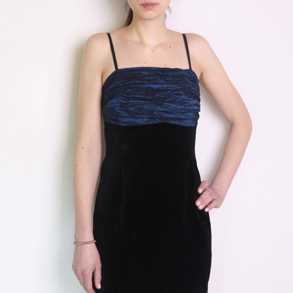 90's velvet and taffeta dress, black and navy strappy tube dress, little black dress, grunge prom dress, black mini dress, cocktail dress