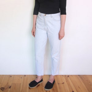 90's French mom jeans, light blue denim high waisted pants, white blue denim size medium or large, grunge denim trousers image 1