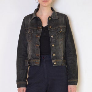 90's Lee Denim Jacket, Black Wash Gray Denim Jacket, Grunge