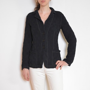 vintage Giorgio Armani textured blazer, black and navy minimalist Italian designer jacket, medium
