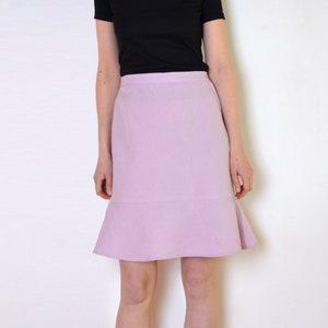 90's pastel violet pink skirt with frill, ruffle trim high waisted pencil skirt, retro vintage small medium image 1