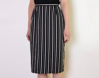 90's striped black and white pencil skirt, wool blend high waisted retro vintage office skirt small or medium