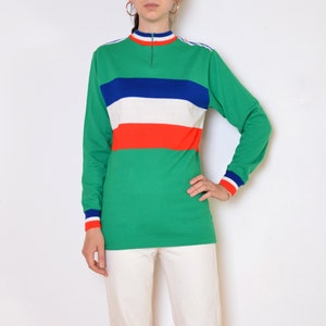 70's French cycling jersey, red blue white green retro vintage sports blouse, cycle bike men's medium large