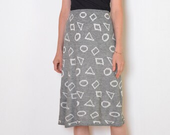 90's knitted geometric skirt, grey and white salt an pepper midi skirt, long midi skirt, plus size fall winter skirt