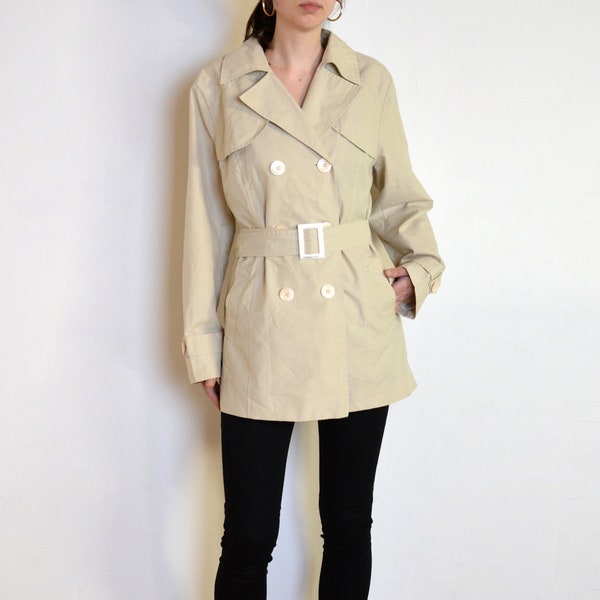 90er kurzer Trenchcoat, klassische beige Jacke XL xxl