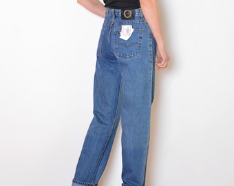 90's Versace denim pants, deadstock designer mom jeans, blue denim high waisted grunge pants