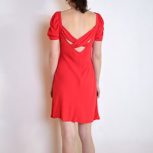 90&#39;s red mini dress with plaited back, open back vintage summer dress, medium
