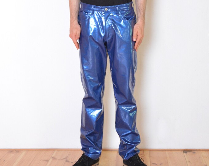 90's Blue Vinyl Pants Patent PVC Latex Pants British - Etsy
