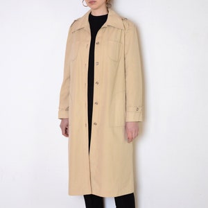 70's beige coat, classic knee length coat, retro old fashioned mac midi coat size medium large image 1