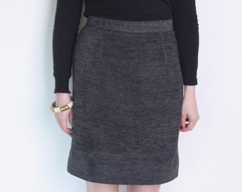 90's gray and black woven pencil skirt, dark gray black high waisted skirt, office secretary skirt