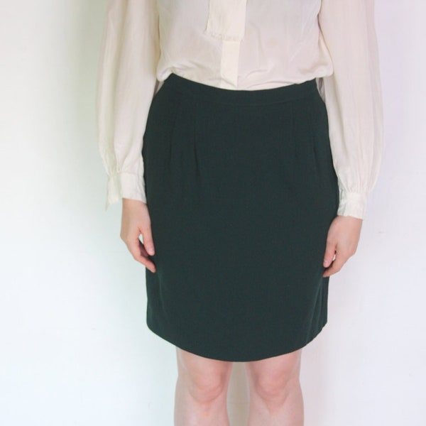 90's Karl Lagerfeld wool green pencil skirt, dark green secretary skirt, made in France high waisted skirt, French designer