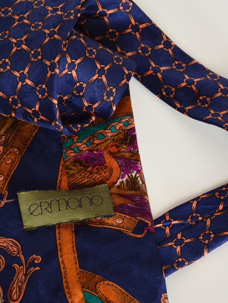 90's Duck Pattern Silk Tie Italian Baroque Preppy Novelty | Etsy