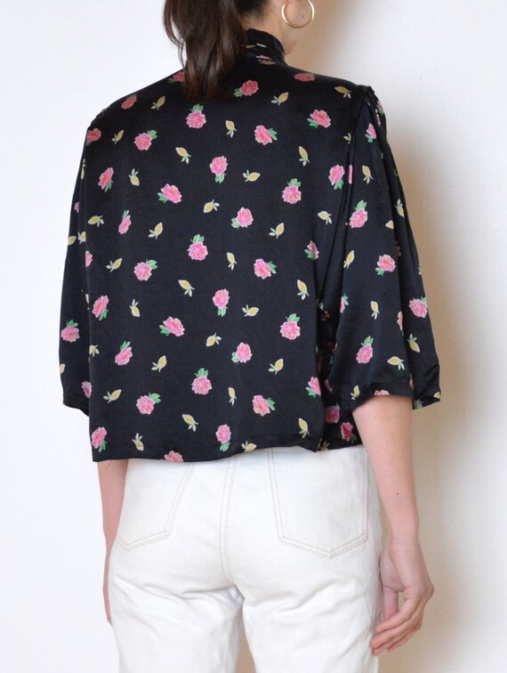 80's Ungaro silk blouse with lemon and rose print… - image 4