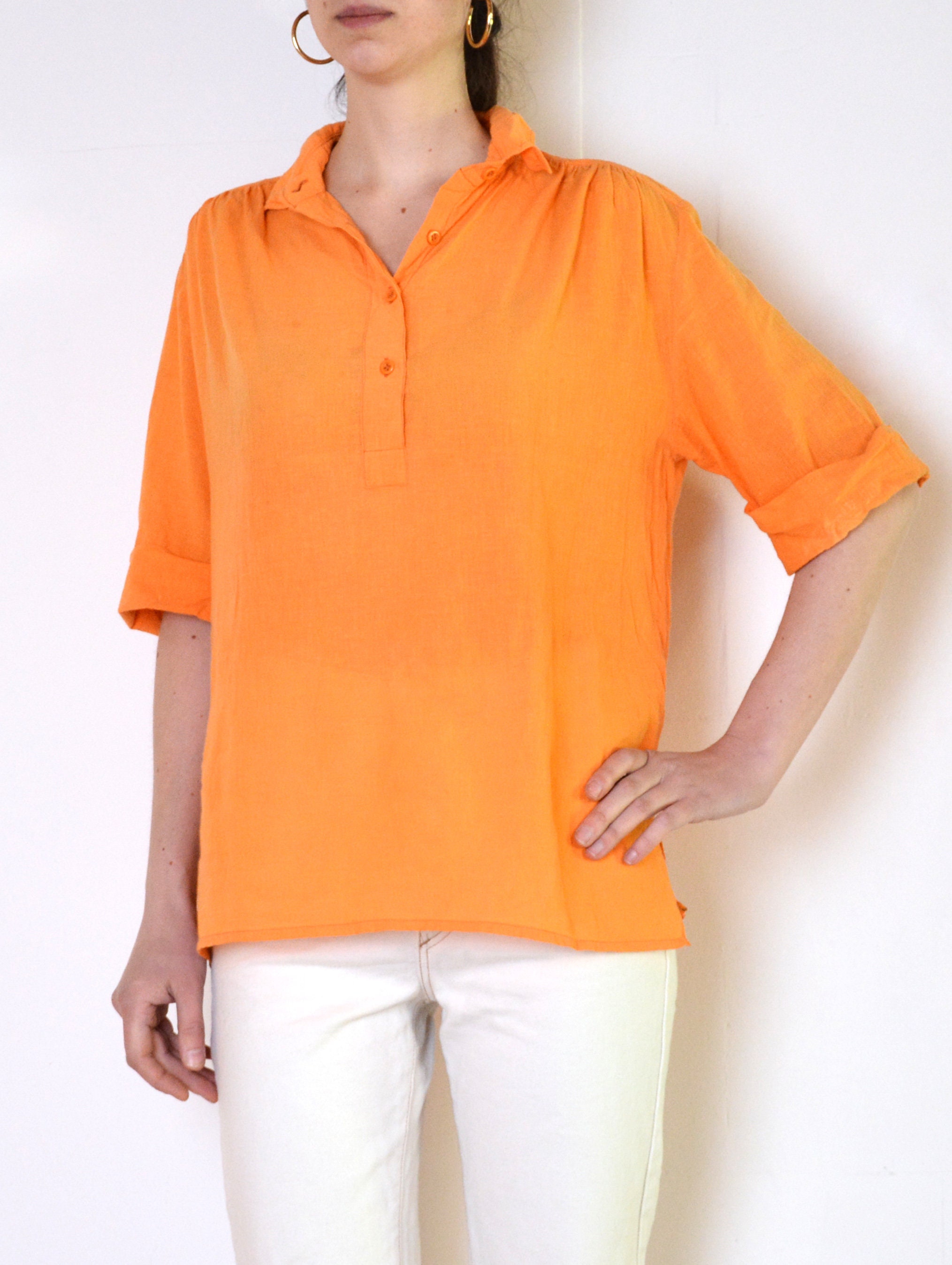70's Orange Gauze Blouse Indian Cotton Hippie Bohemian Etsy UK