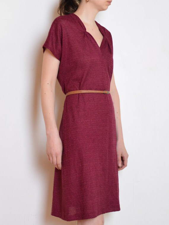 70's burgundy knit dress, dark red bouclé dress w… - image 5