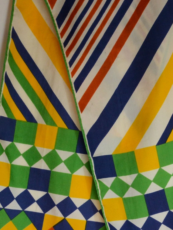 60's geometric print scarf, long multicolor mod b… - image 6