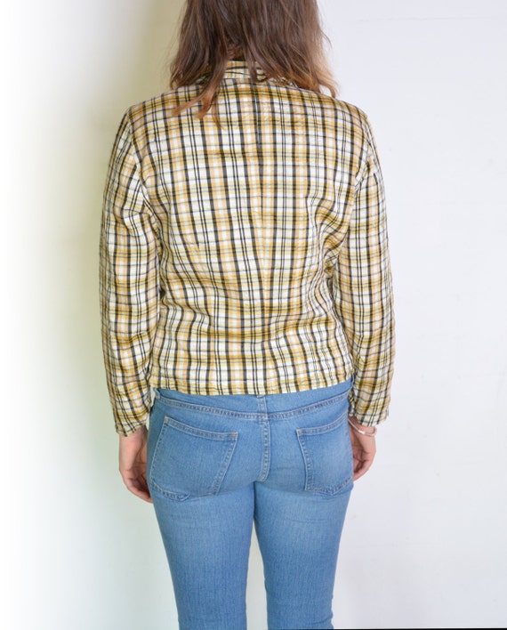 90's Scandinavian silk jacket, plaid pattern ligh… - image 4