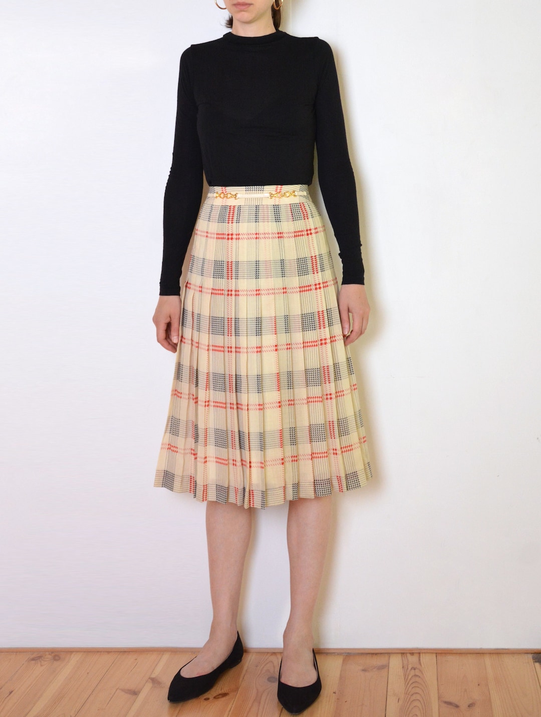 70's Céline Paris Skirt, Pleated Plaid Print a Line Midi 70's Céline Paris Skirt, Pleated Plaid Print a Line Midi